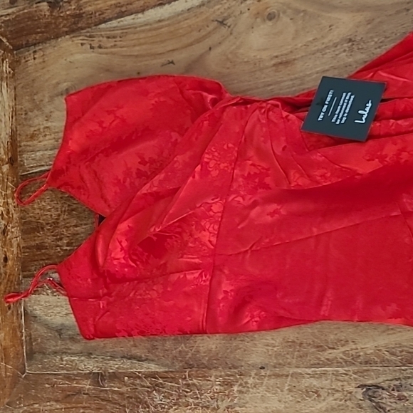 Nwt Small Formal Red Floral Jacquard Satin Wrap Maxi Dress - Picture 14 of 17